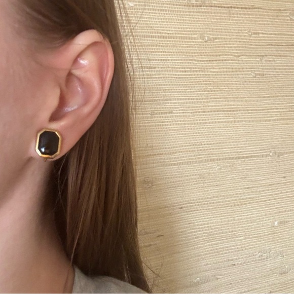 Vtg Dior Gold Frame Black Onyx Octagon Clip-On Earrings - Picture 5 of 5
